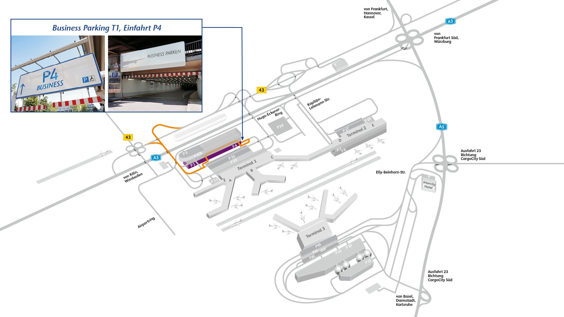 Parkplätze für mobilitätseingeschränkte Passagiere am Flughafen Frankfurt
